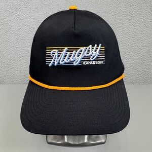 Mugsy Hat Mens Snapback Black Yellow Trucker Script Retro Style Adjustable